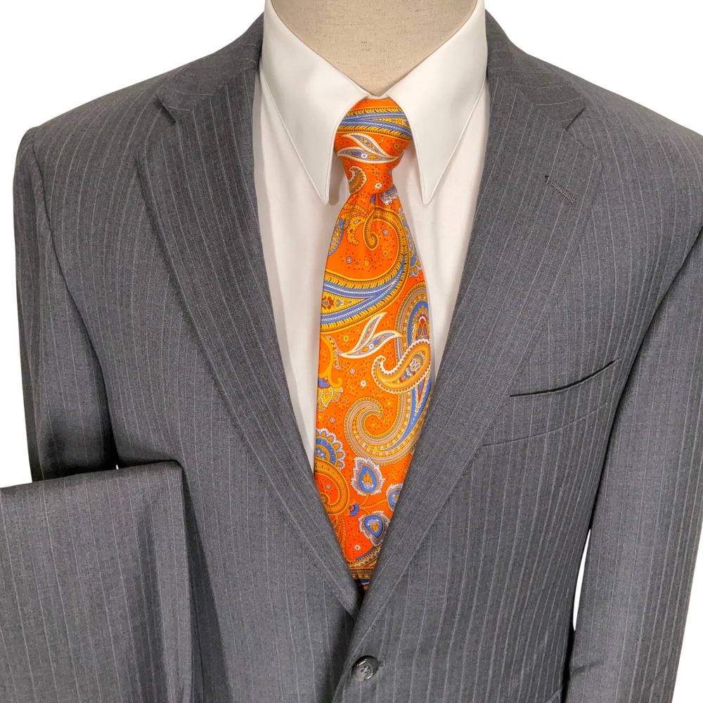 Hart Schaffner Marx Suit Men 40R Gray Purple Pink Pinstripe Corporate Formalwear